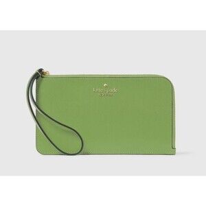 New Kate Spade Lucy Medium L-zip Wristlet Saffiano Leather Turtle Green